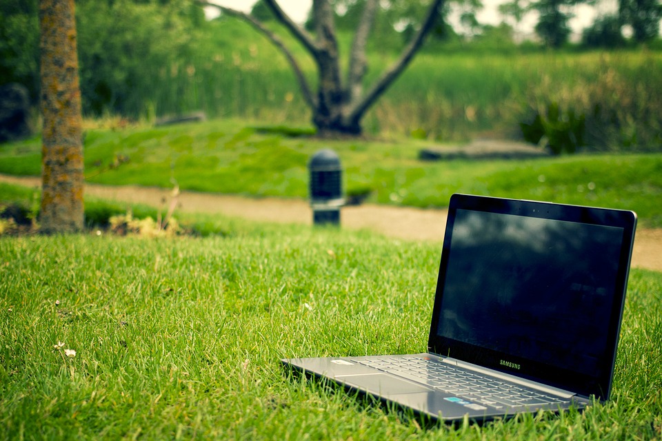 laptop in iarba